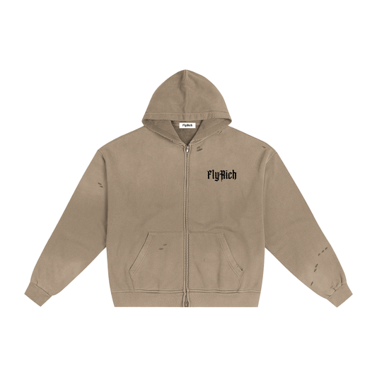 Fly Rich Hand-Frayed Zip Up Hoodie