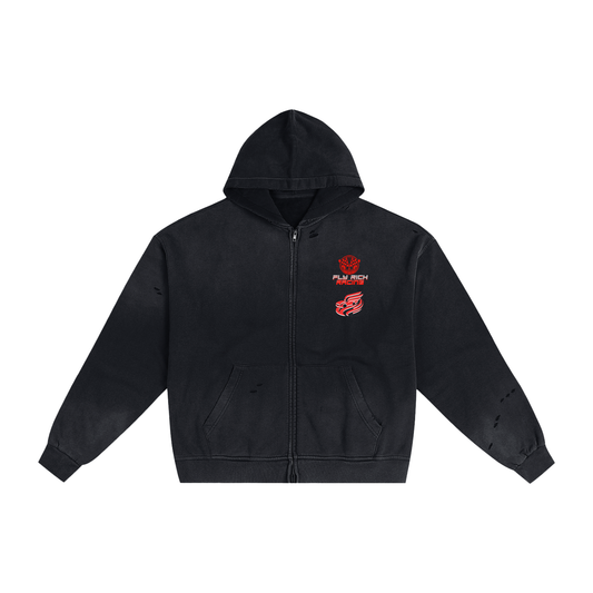 Fly Rich Racing Hand-Frayed Zip Hoodie